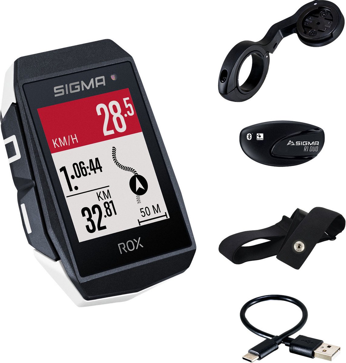 Sigma fietscomputer Rox 11.1 EVO 6,6 cm 1000 mAh wit 5 delig