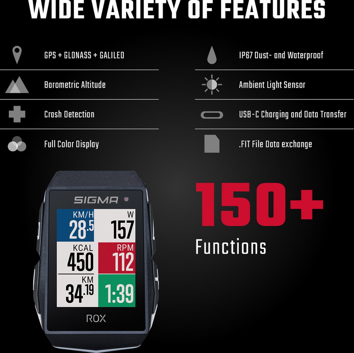 Sigma fietscomputer Rox 11.1 EVO 6,6 cm 1000 mAh wit 5 delig