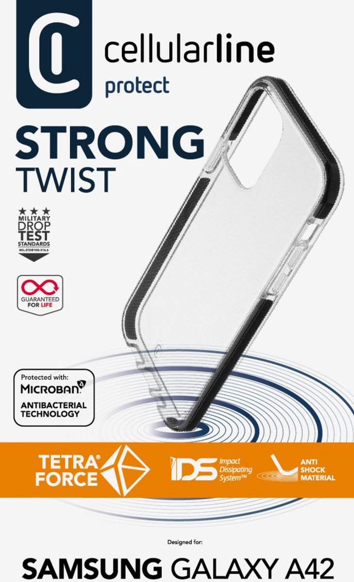 Cellularline Tetraforce Strong-Twist Case voor Samsung Galaxy A42 5G Transparant