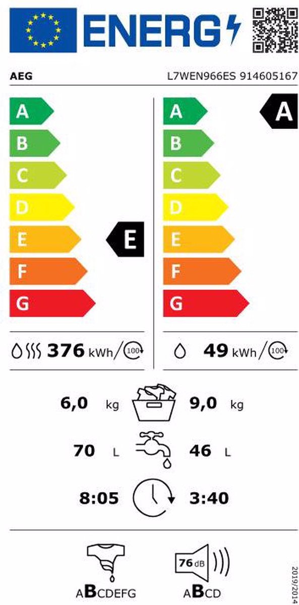 AEG DualSense Condensatie was-droogcombinatie L7WEN966ES