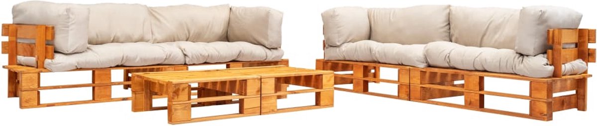 Vidaxl 6-delige Loungeset Pallet Met Zandkleurige Kussens Hout - Beige