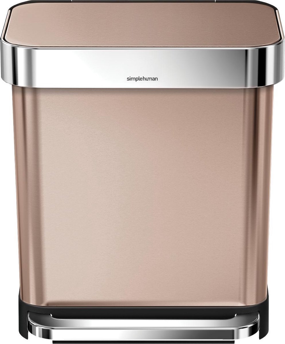 Simplehuman Afvalemmer Rectangular - Rvs - Incl Liner Pocket - 30 L - Rose Gold - - Goud