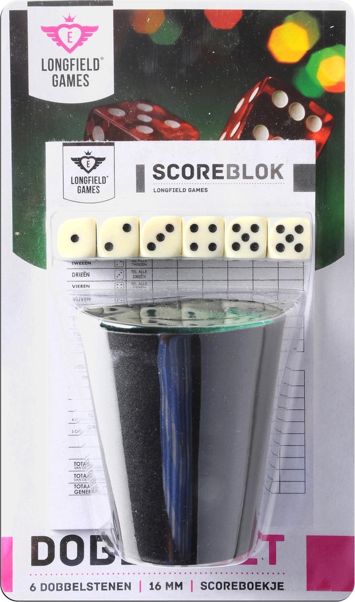 Longfield Games Dobbelbeker Met Dobbelstenen En Scoreblokje - Zwart