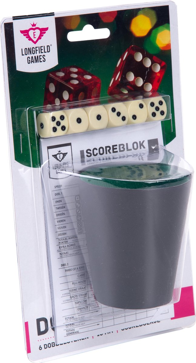 Longfield Games Dobbelbeker Met Dobbelstenen En Scoreblokje - Zwart