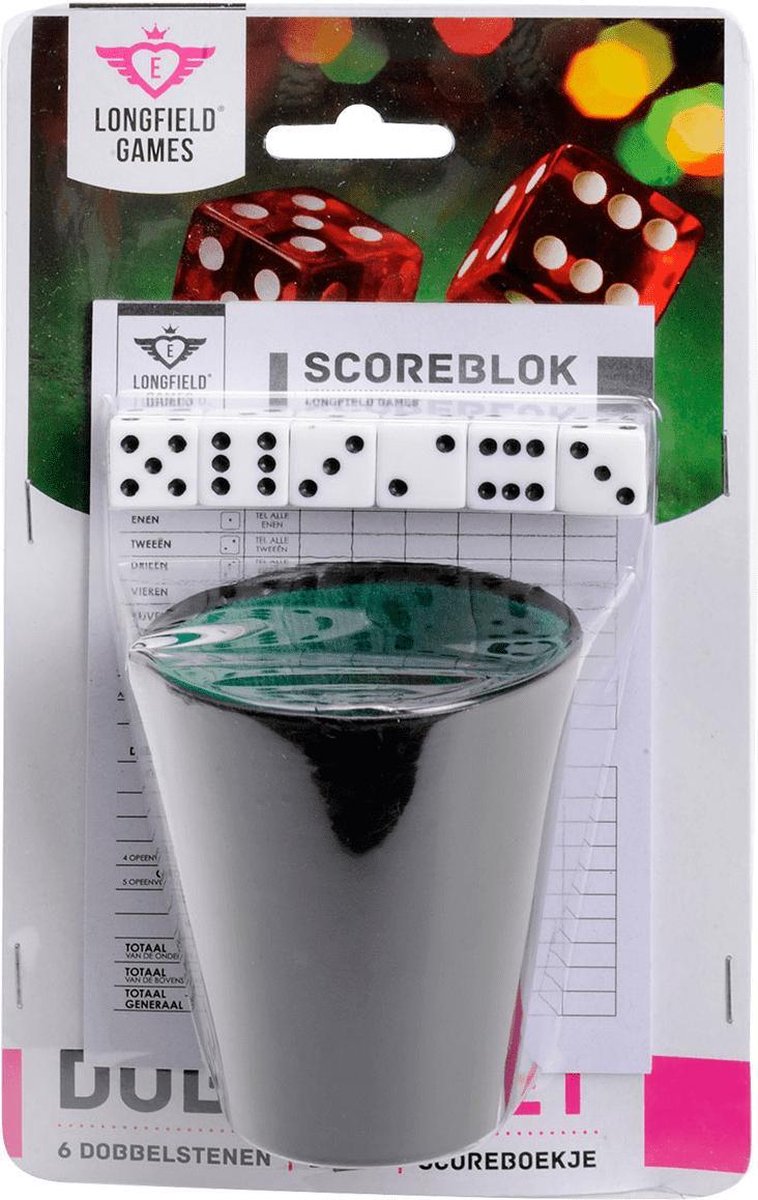 Longfield Games Dobbelbeker Met Dobbelstenen En Scoreblokje - Zwart