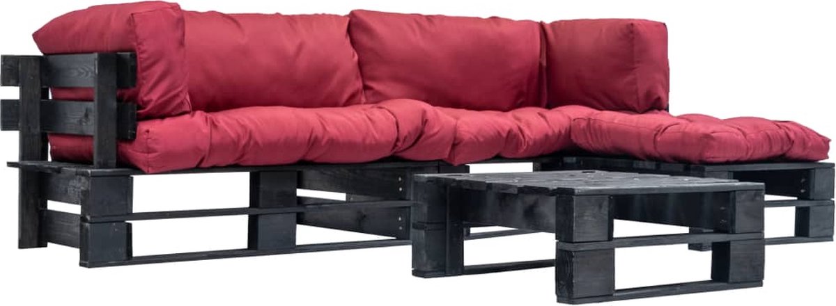 Vidaxl 4-delige Loungeset Pallet Met Rode Kussens Hout - Rood