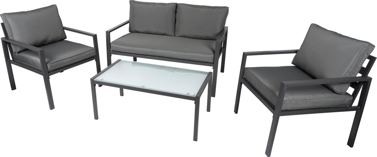 Lifetime Garden Tuinset Milan - 4-persoons - Loungeset Tuinmeubels: 2x Tuinstoel, 1x Tuinbank, 1x Tuintafel - - Grijs