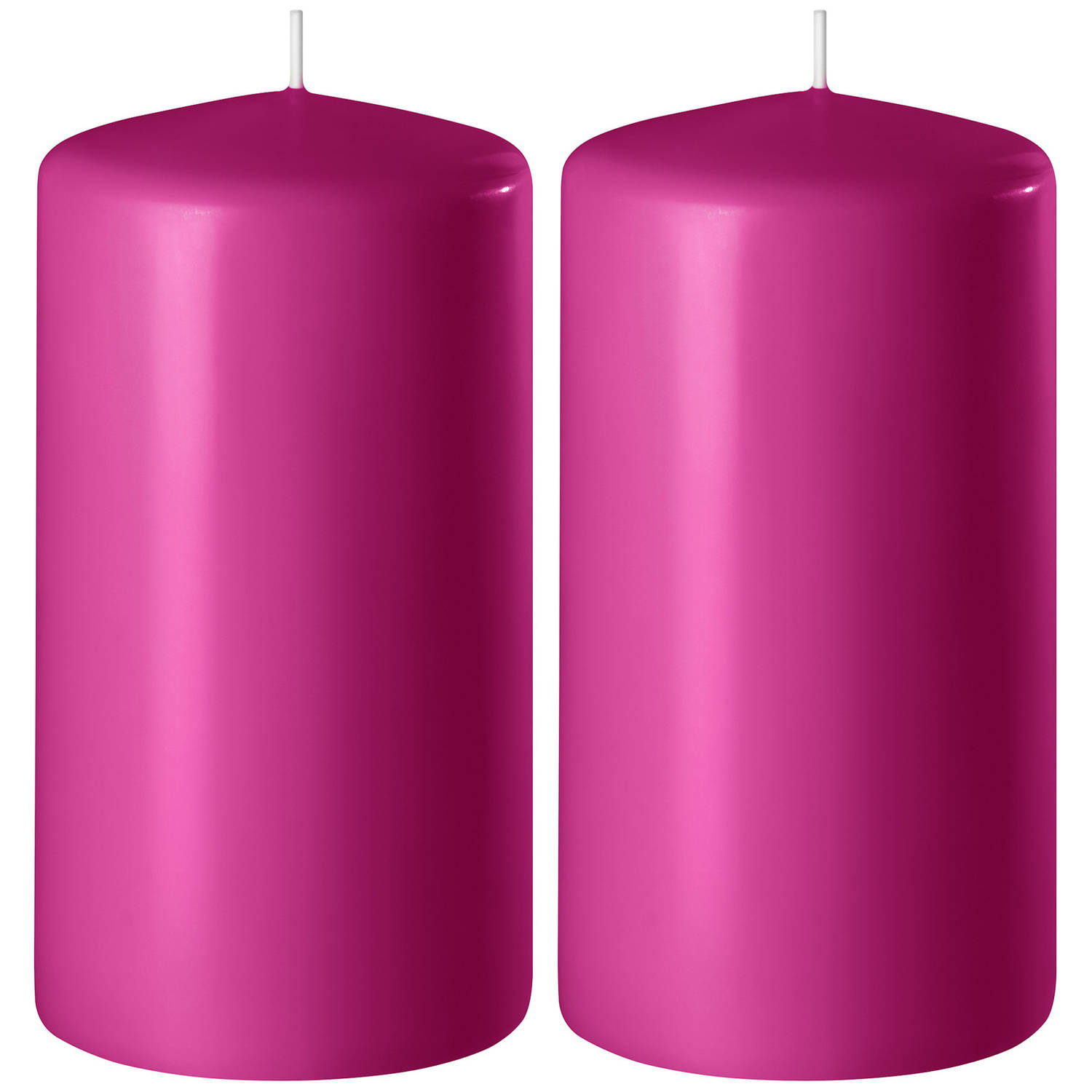 2x Fuchsia Cilinderkaarsen/stompkaarsen 6 X 15 Cm 58 Branduren - Stompkaarsen - Roze