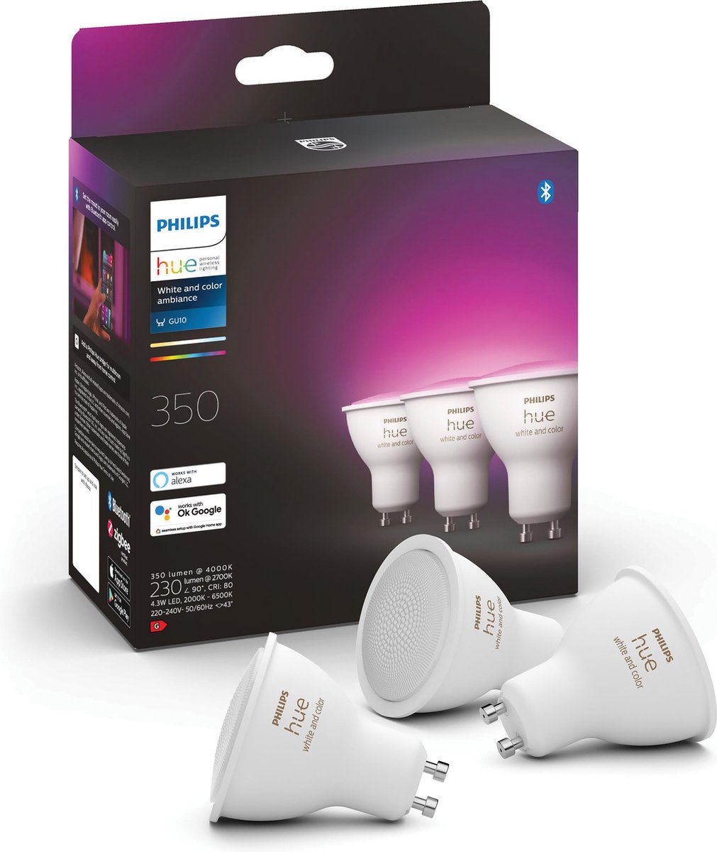 Philips White & Color GU10 3-pack