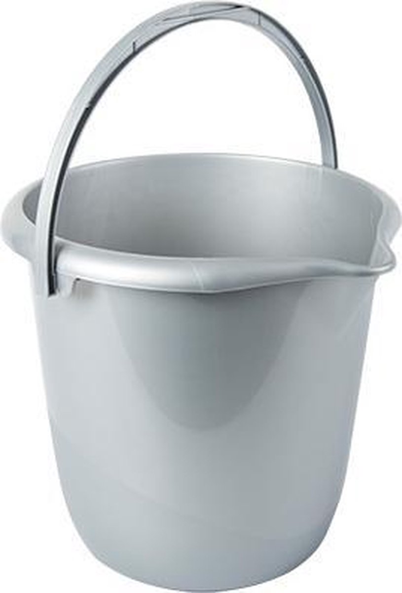 Hega Hogar Set Van 2x Stuks Zilvergrijze Schoonmaakemmers/huishoudemmers 10 Liter Van Dia 28 Cm - Emmers - Silver