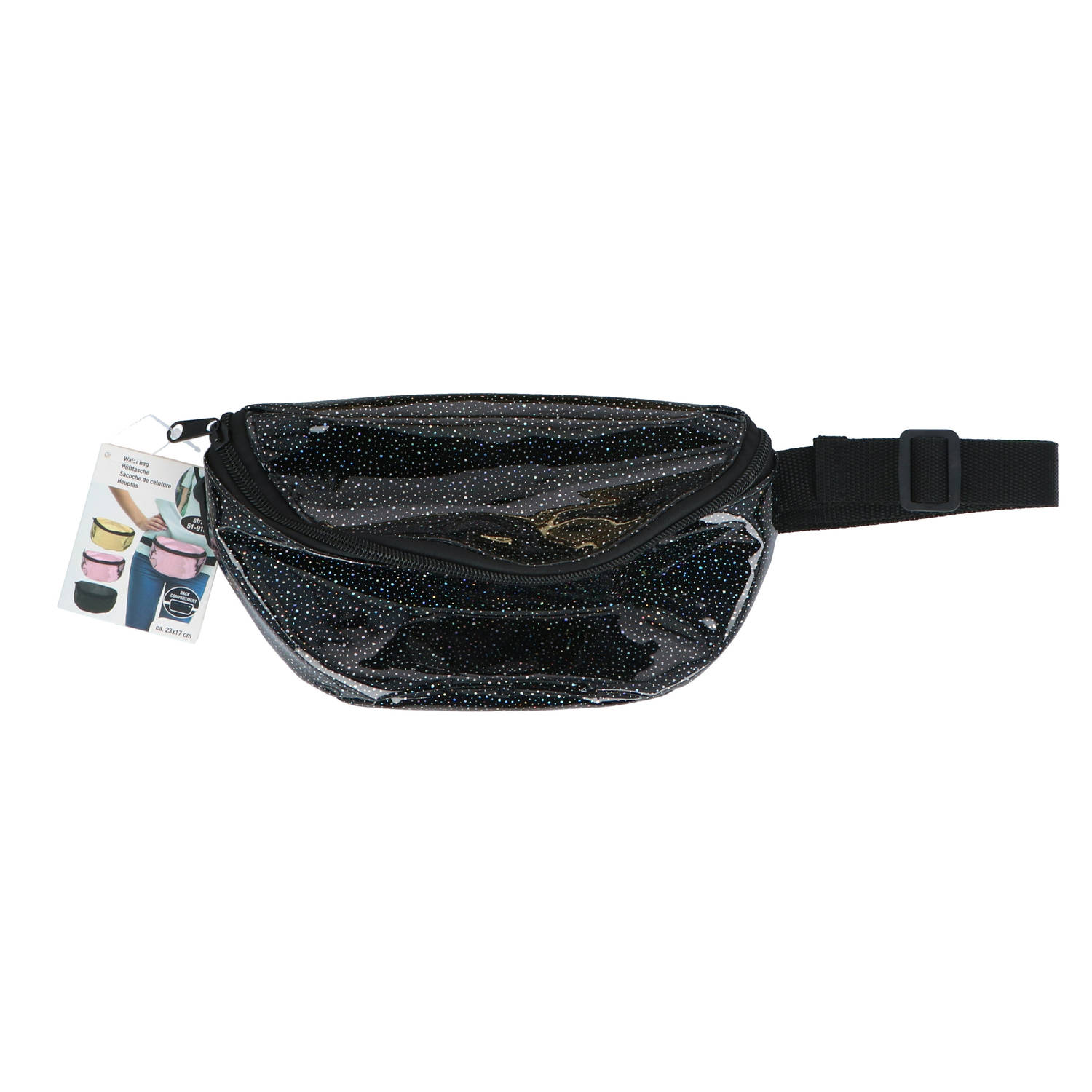 Heuptasje/buideltasje/fanny Pack Metallic Glitter 22 X 15 Cm - Heuptassen - Zwart