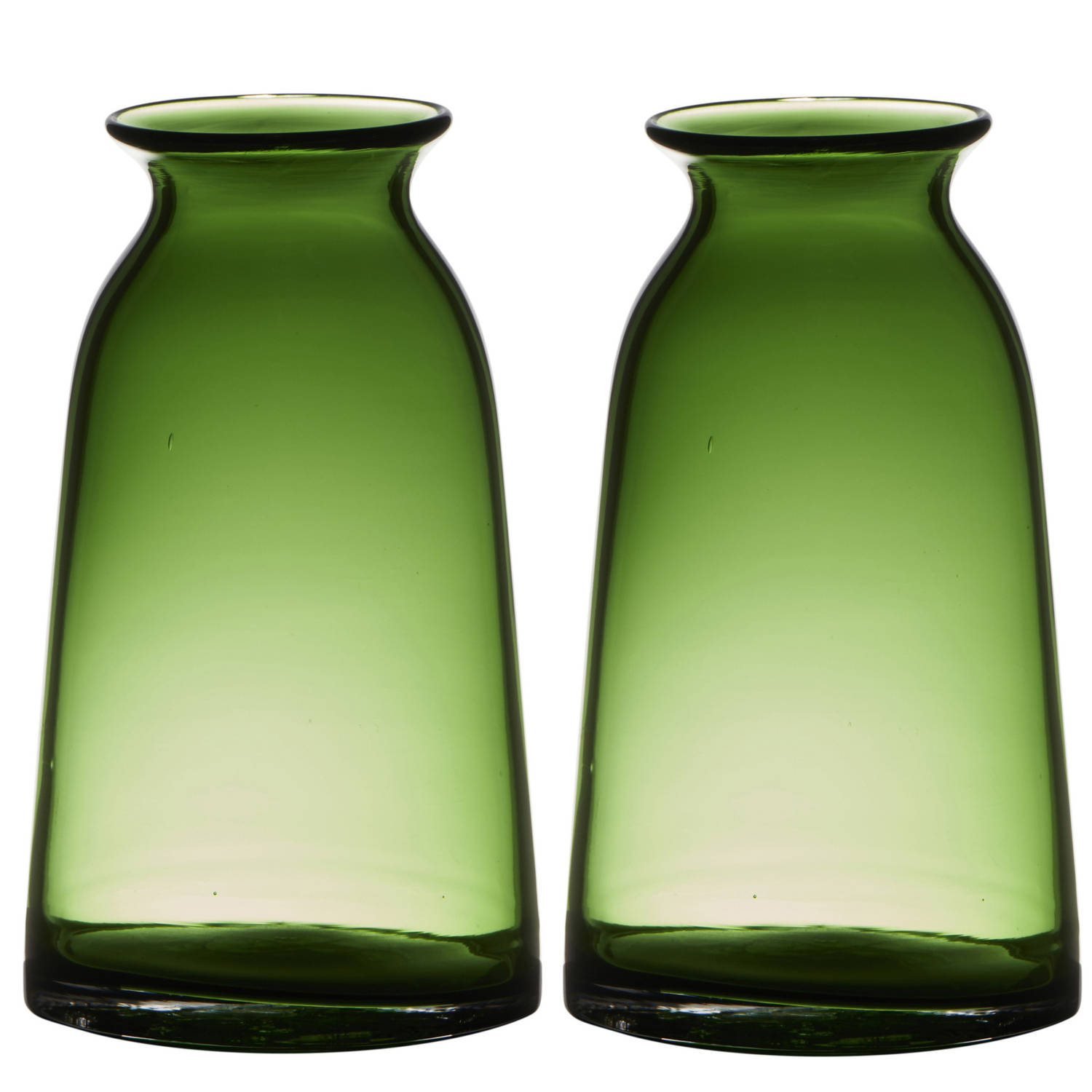 Bellatio Decorations Set Van 2x Stuks Transparante Home-basicse Glazen Vaas/vazen 23.5 X 12.5 Cm - Vazen - Groen