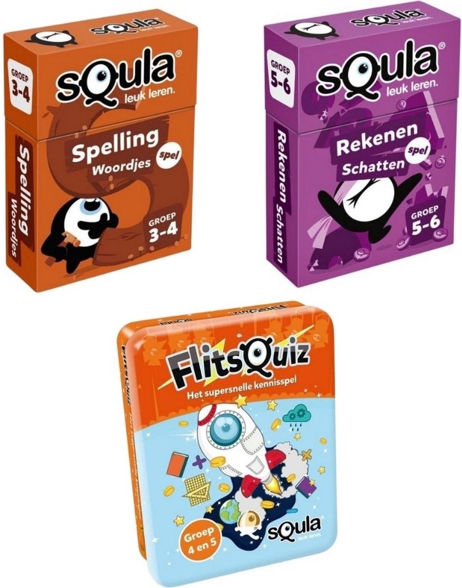 Spellenbundel - Squla - 3 Stuks - Flitsquiz Groep 4&5 En Spelling & Rekenen (Groep 2 T/m 6)