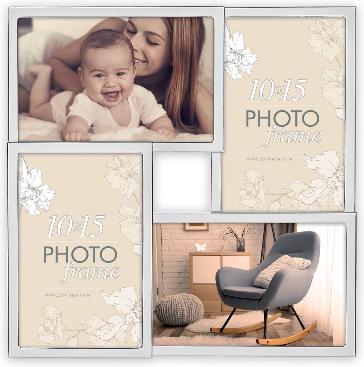 Multi Fotolijst Met Metalen Frame Zilver Met 4 Lijstjes Geschikt Voor Een Foto Van 10 X 15 Cm - Fotolijsten - Silver