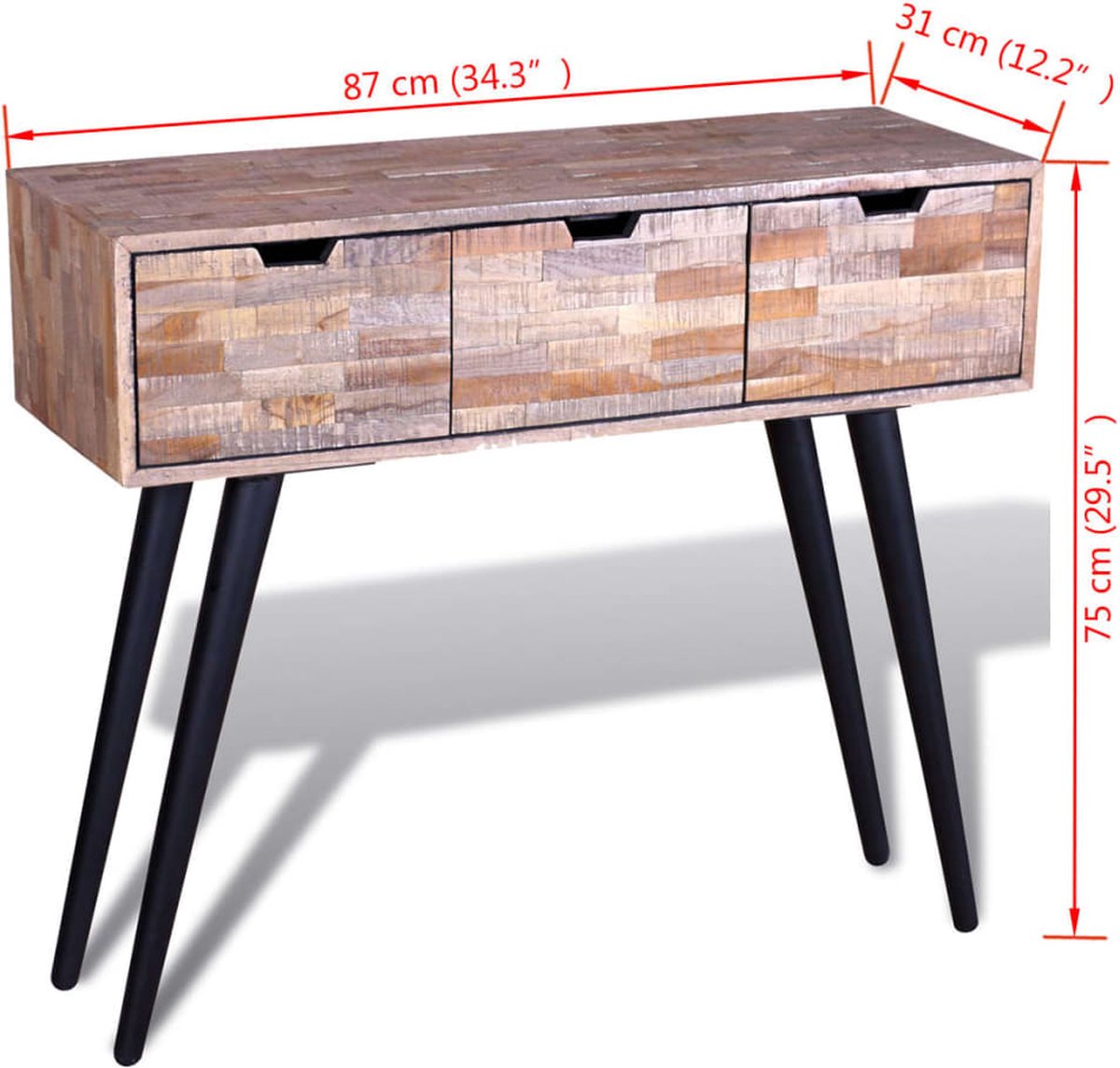 Vidaxl Wandtafel Met 3 Lades Gerecycled Teakhout - Bruin