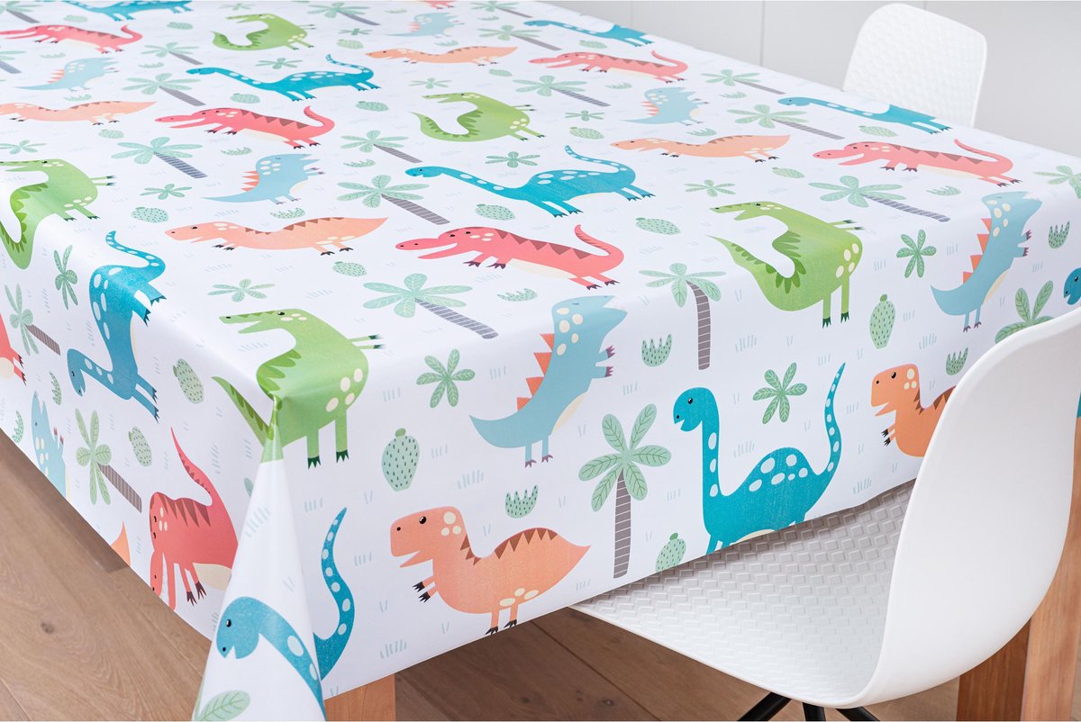 Bellatio Design Tafelzeil/tafelkleed Met Dinosaurus Print 140 X 300 Cm - Tafelzeilen