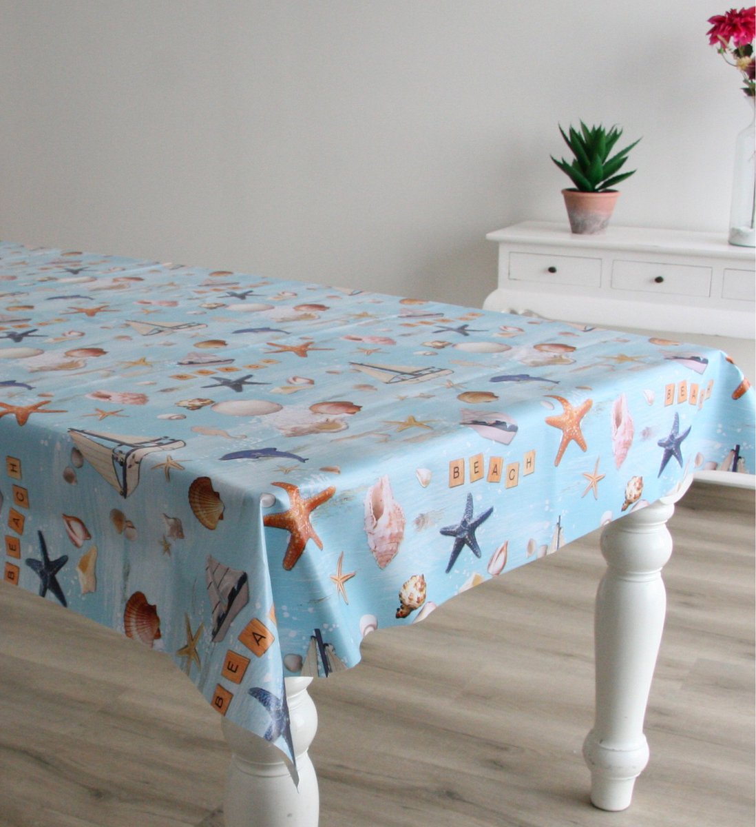 Bellatio Design Tafelzeil/tafelkleed Licht Met Maritiem/strand Print 140 X 220 Cm - Tafelzeilen - Blauw