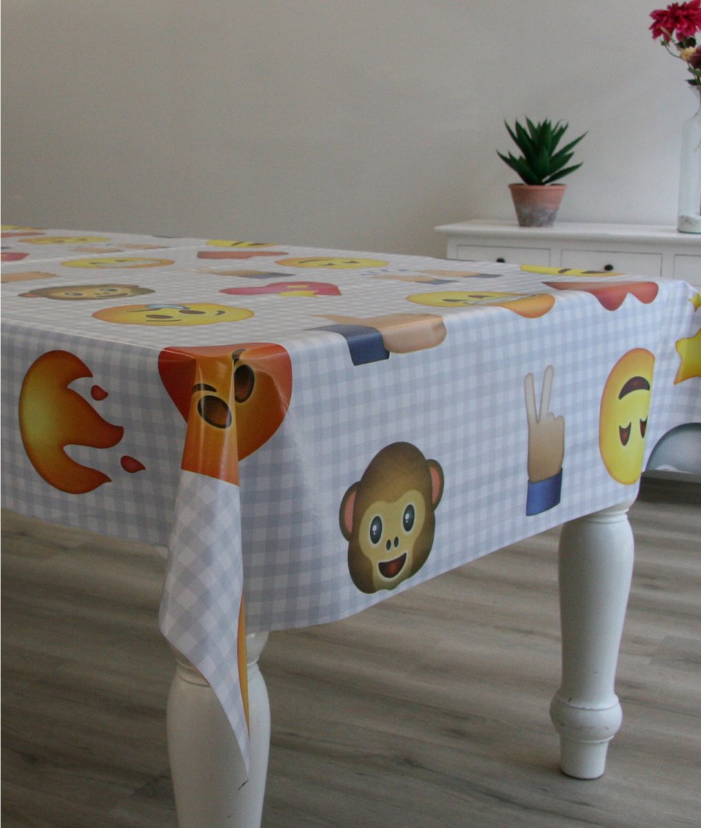 Bellatio Design Tafelzeil/tafelkleed Met Emoji Print 140 X 250 Cm - Tafelzeilen