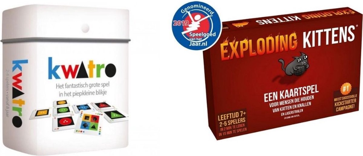 Asmodee Spellenbundel - Kaartspel - 2 Stuks - Kwatro & Exploding Kittens