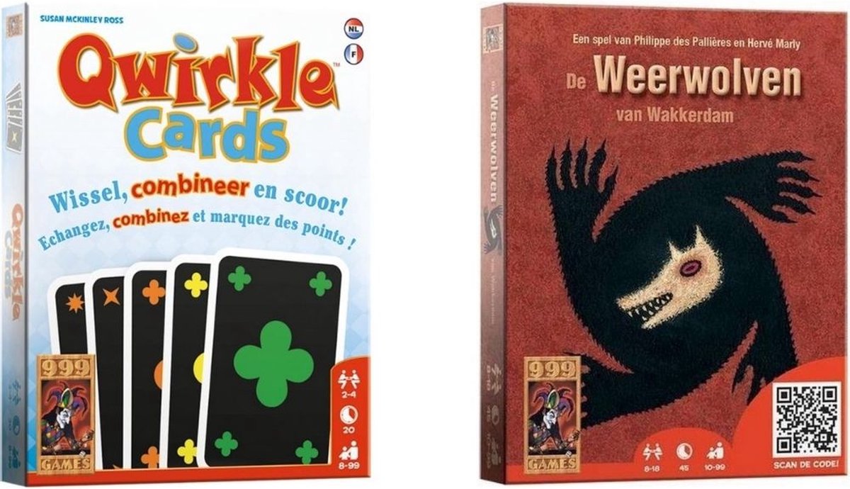 999Games Spellenbundel - Kaartspel - 2 Stuks - Qwirkle & De Weerwolven Van Wakkerdam