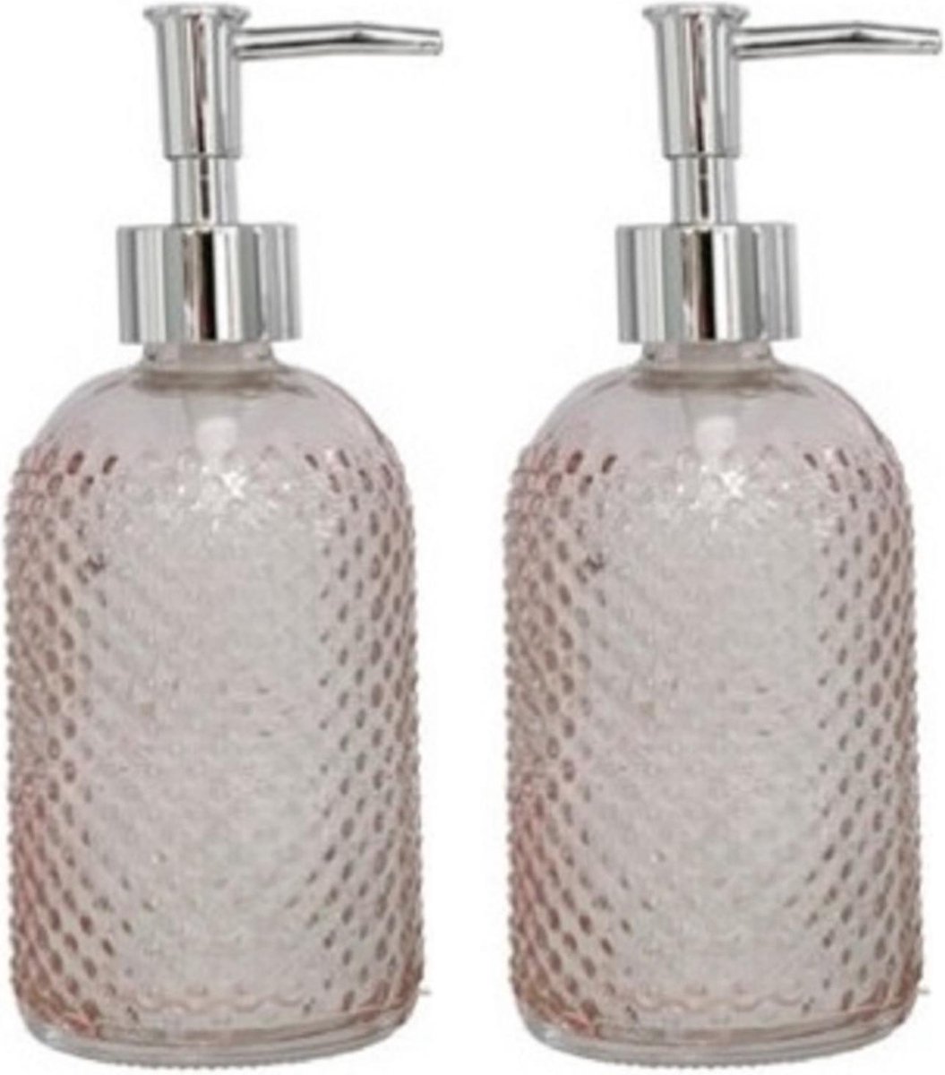 2x Stuks Zeeppompjes/zeepdispensers Oud Kleur Glas 410 Ml - Zeeppompjes - Roze