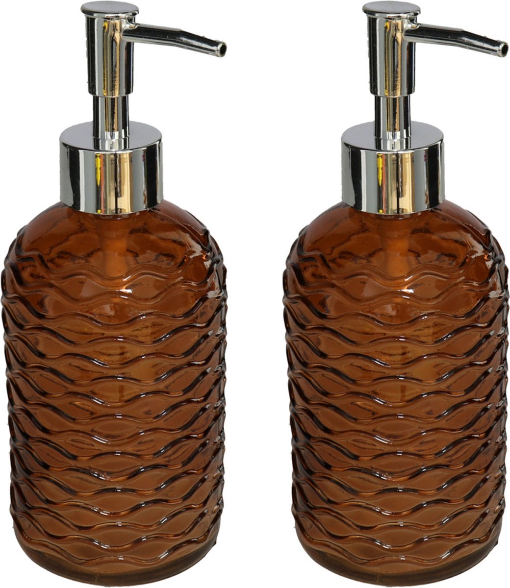 2x Stuks Zeeppompjes/zeepdispensers Brons Kleur Glas 410 Ml - Zeeppompjes - Bruin