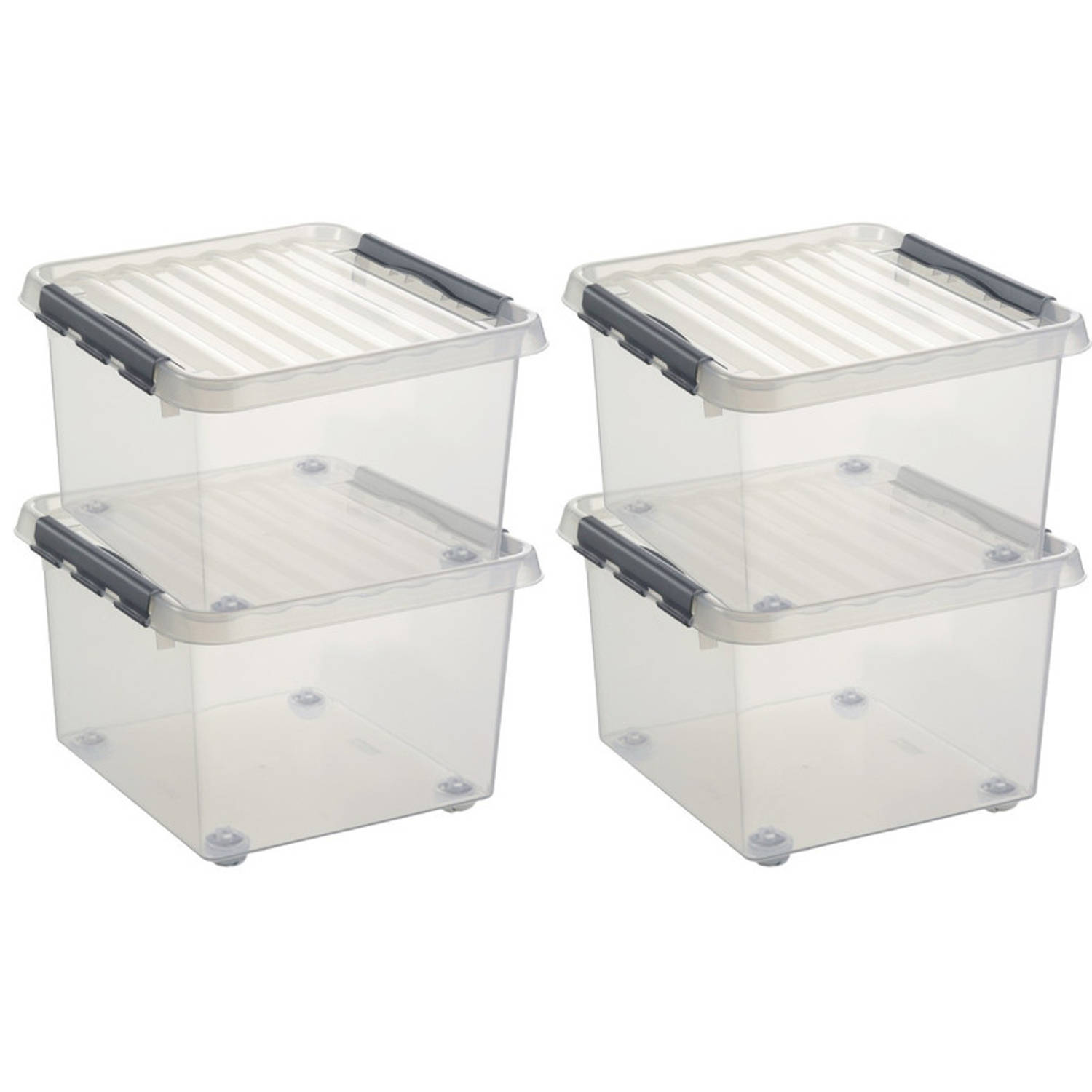 4x Kunststof Stapelbare Opbergbak 26 Liter 40 X 40 X 28 Cm - Opbergbox