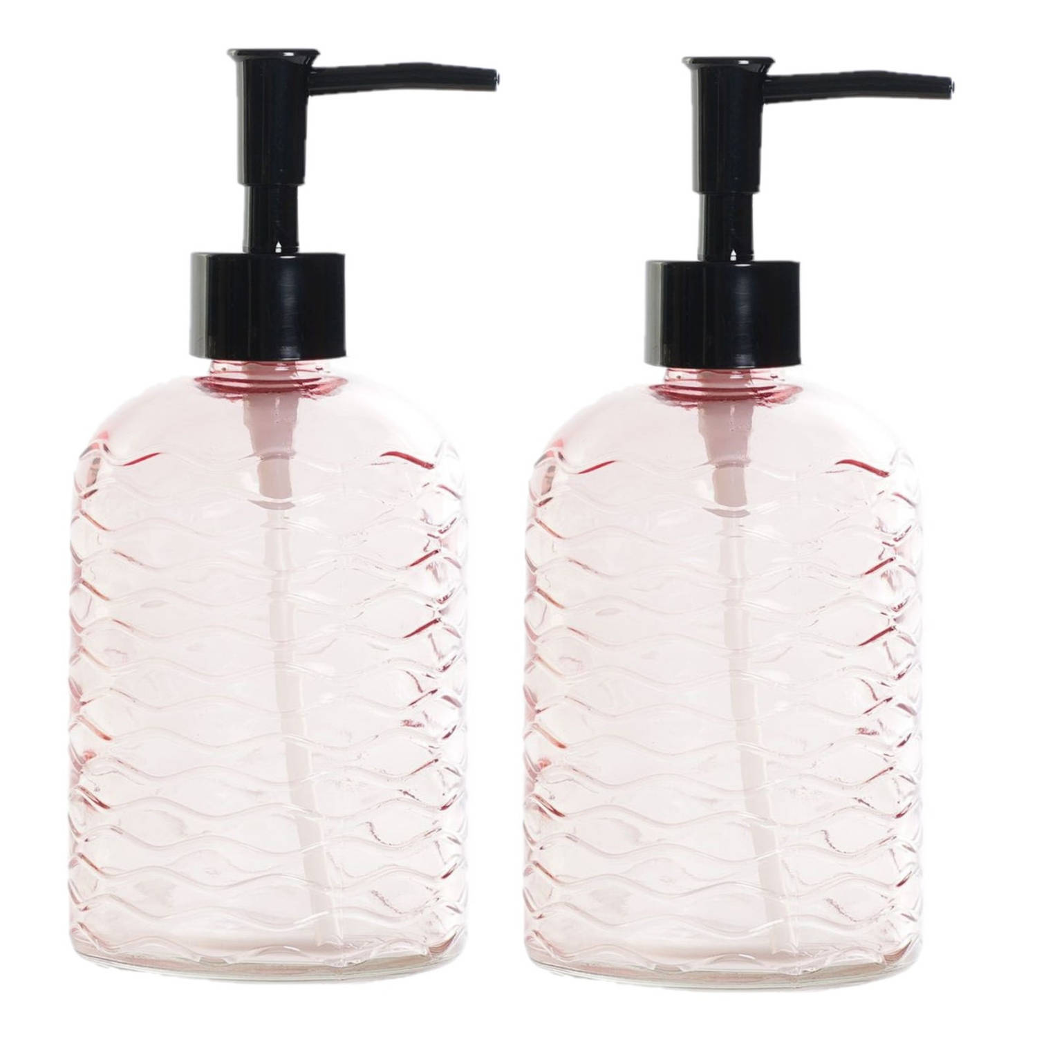 2x Stuks Zeeppompjes/zeepdispensers Van Glas 450 Ml - Zeeppompjes - Roze