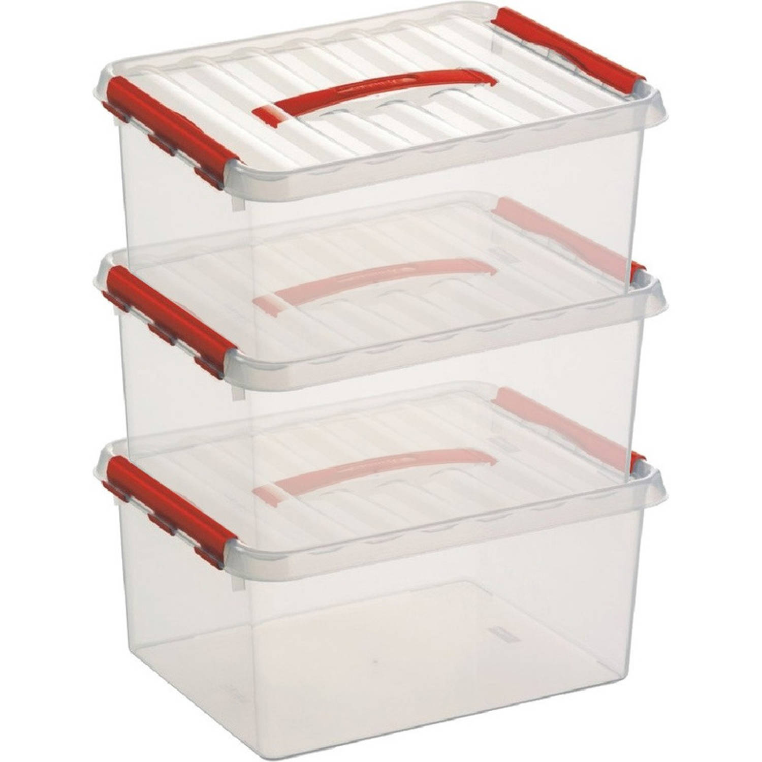 3x Kunststof Stapelbare Opbergbak 15 Liter 40 X 30 X 18 Cm - Opbergbox - Rood