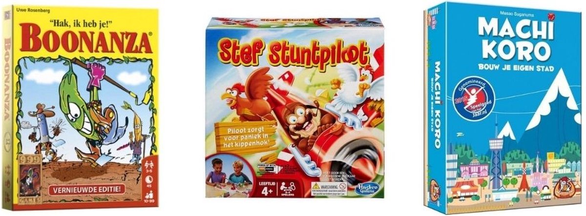999Games Spellenbundel - Kaartspellen - 3 Stuks - Boonanza & Machi Koro Basisspel & Stef Stuntpiloot