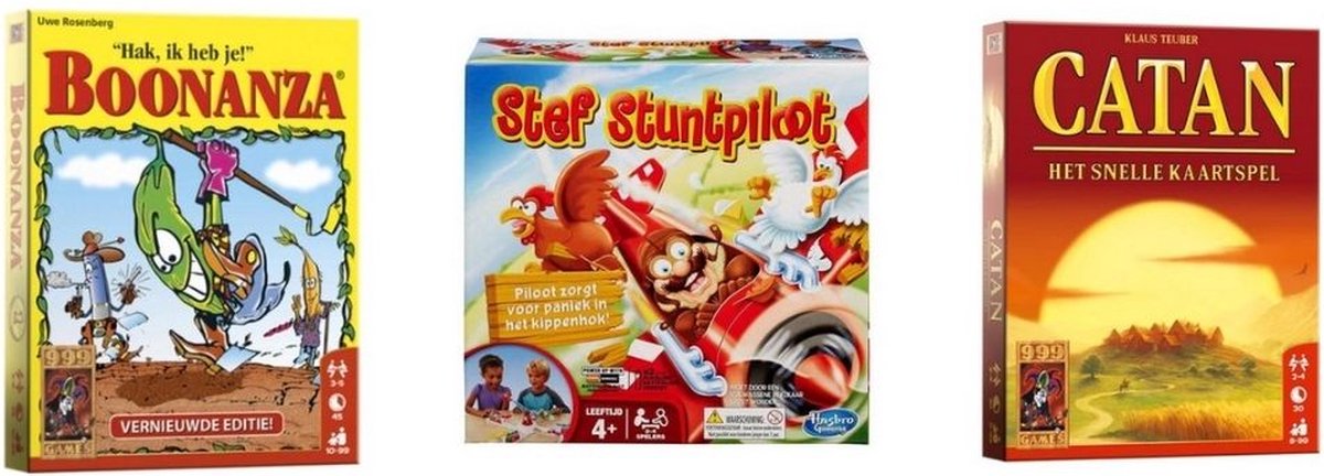999Games Spellenbundel - Kaartspellen - 3 Stuks - Boonanza & Catan: Het Snelle Kaartspel & Stef Stuntpiloot