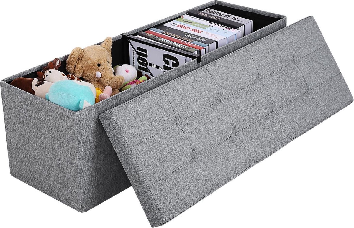 Nancy's Hocker - Poef - Klapstoel Met Opbergruimte - Kist - Bank - Opberger - Lichtgrijs - 110 X 38 X 38 Cm