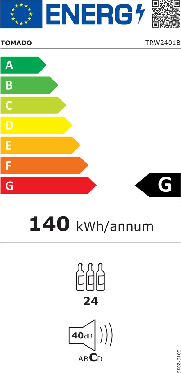 Tomado Trw2401b - Wijnkoelkast - Ruimte Voor 24 Flessen - Binnenverlichting - Touch Bediening - - Zwart