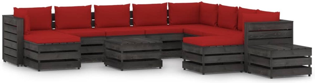 Vidaxl 12-delige Loungeset Met Kussens Geïmpregneerd Hout - Rood