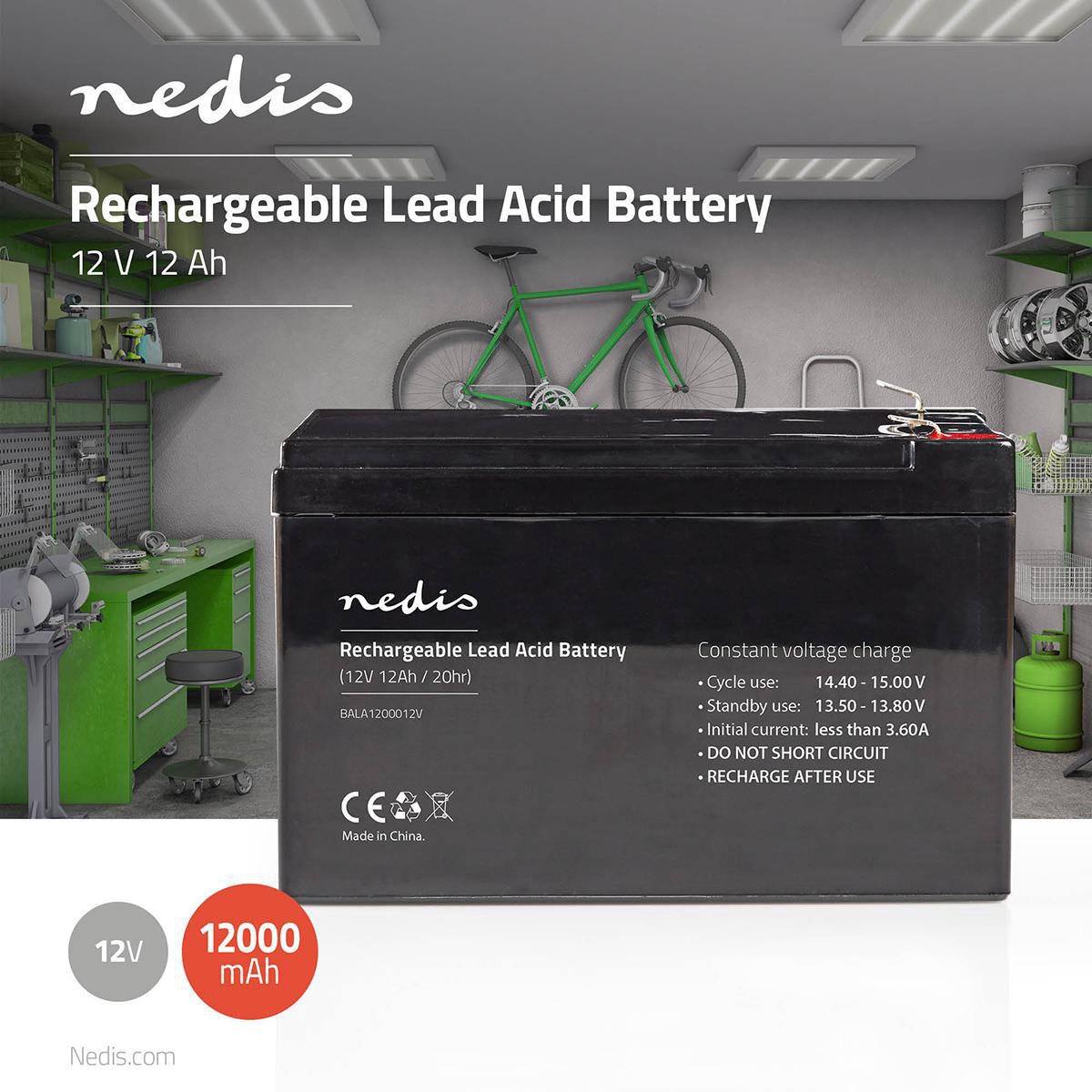 Nedis Oplaadbare Loodaccu 151 Mm - Zwart