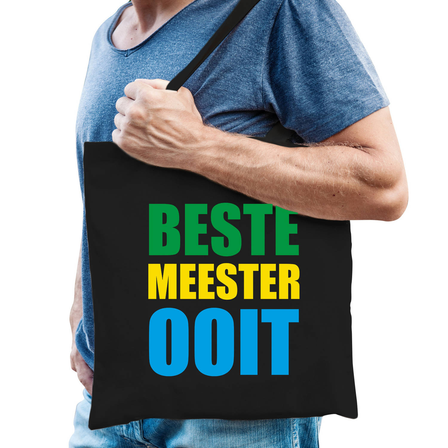 Bellatio Decorations Beste Meester Ooit Cadeau Tas Heren - Feest Boodschappentassen - Zwart