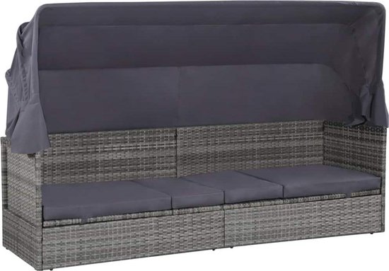 Vidaxl Tuinbed Met Luifel 205x62 Cm Poly Rattan - Gris