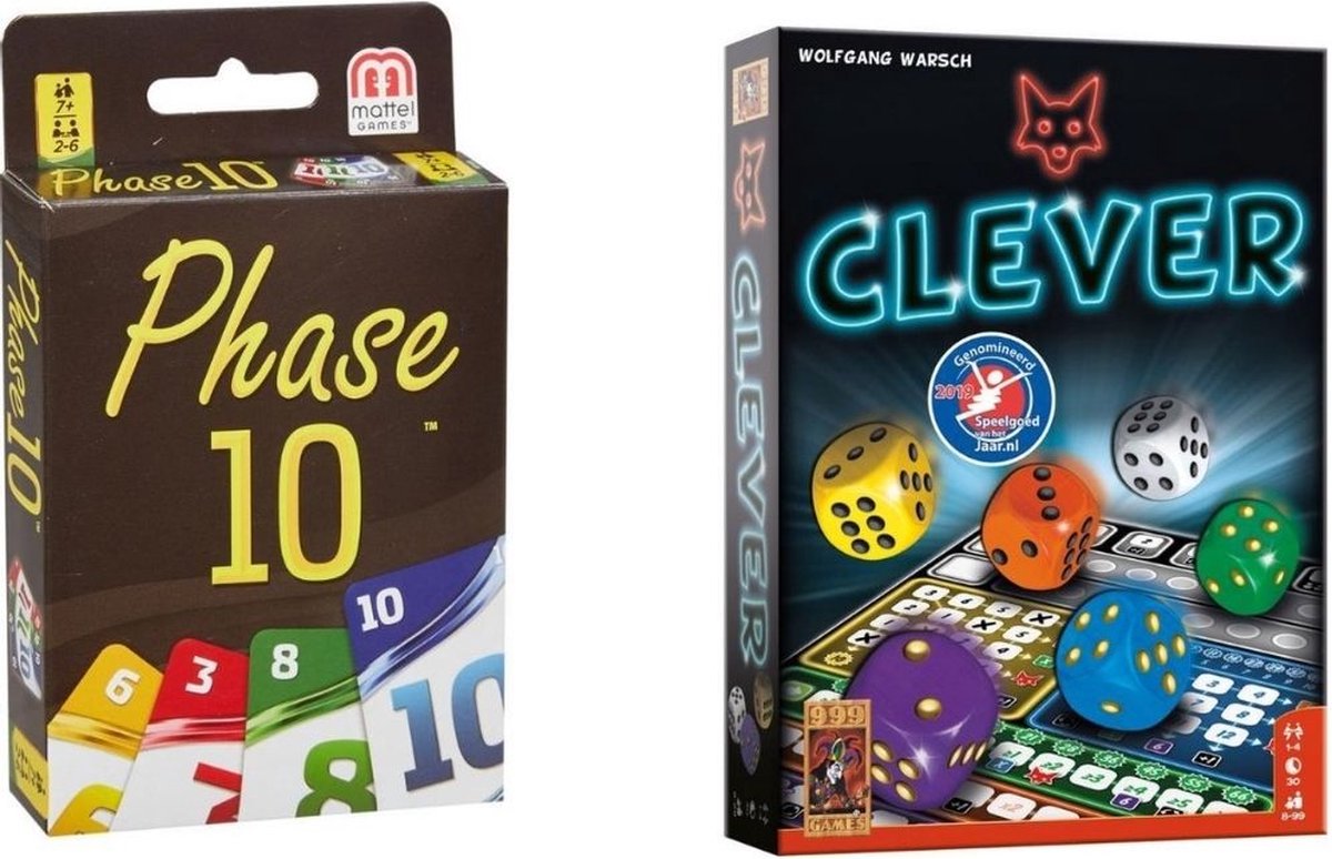 999Games Spellenbundel - Kaartspel - 2 Stuks - Phase 10 & Clever