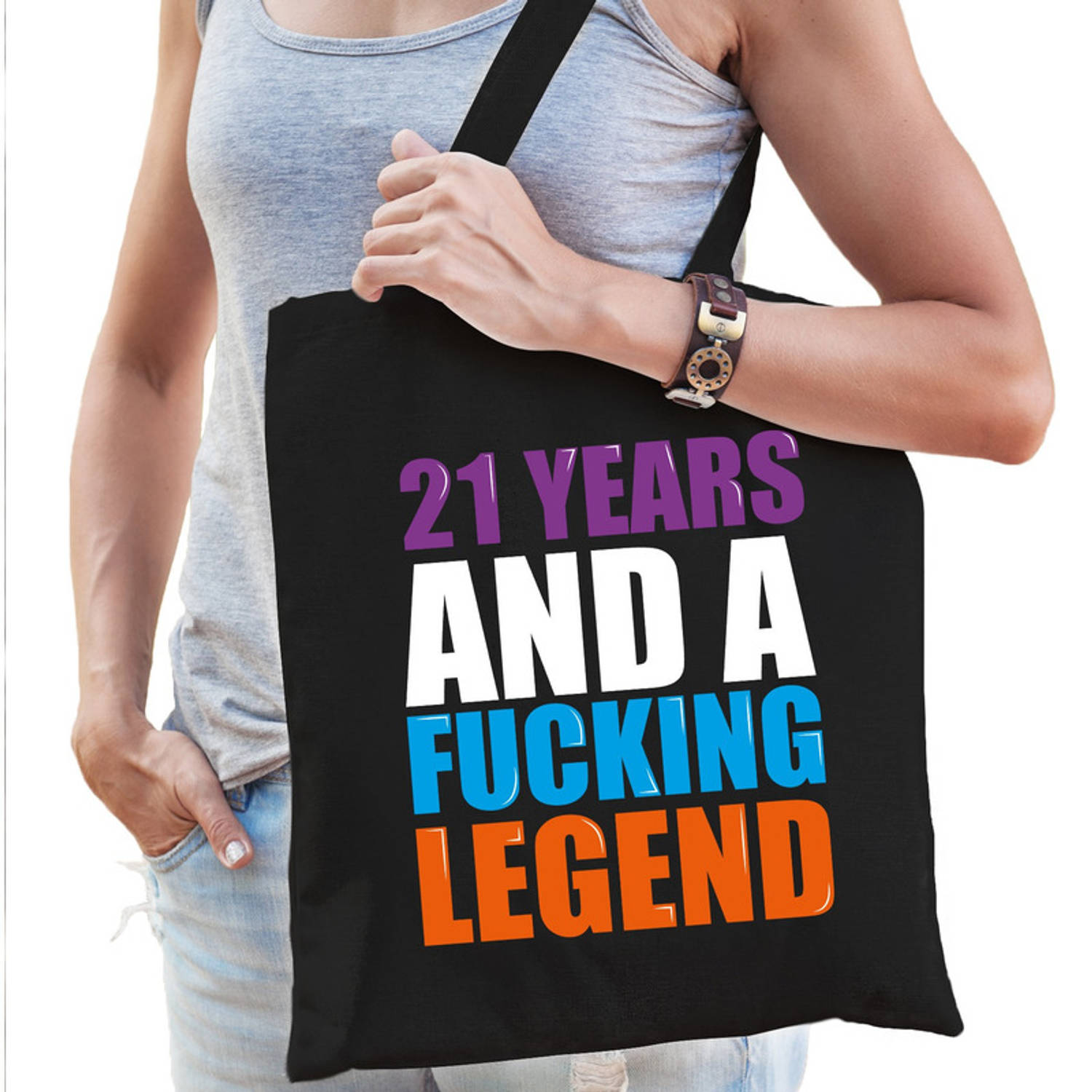 Bellatio Decorations 21 Year Legend / 21 Jaar Legende Cadeau Tas Voor Dames - Feest Boodschappentassen - Zwart