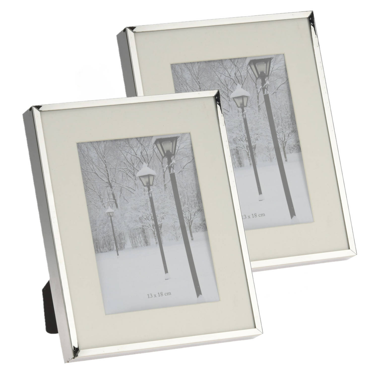 Bellatio Design Set Van 2x Stuks Fotolijstje/fotoframe 20 X 25 Cm Met Zilver Metalen Rand - Fotolijsten - Silver