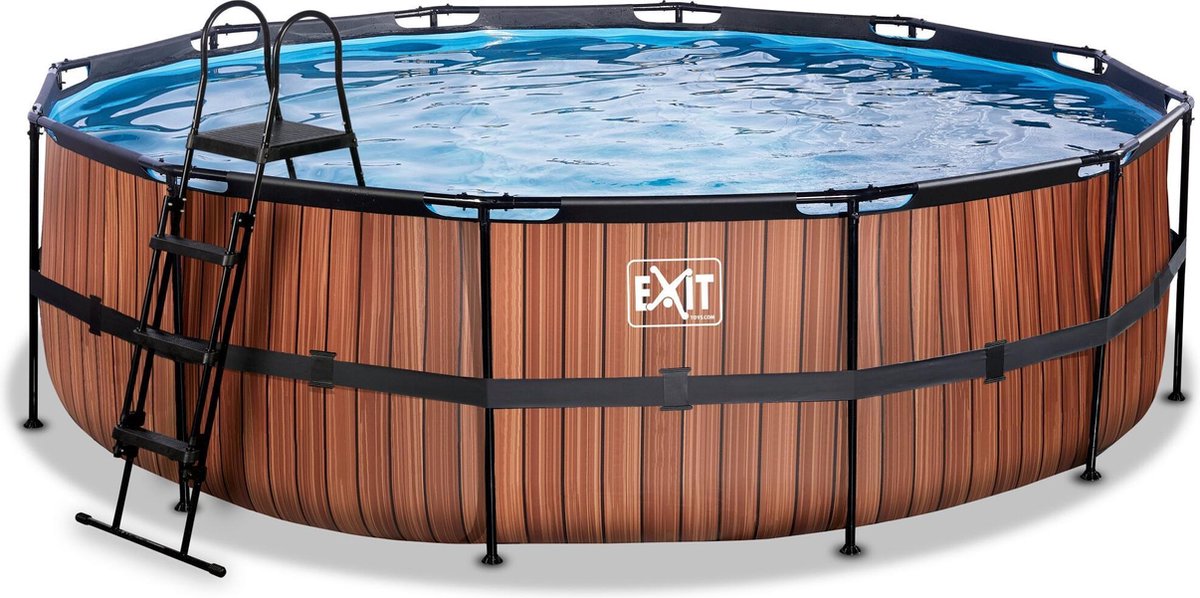 EXIT Toys Wood Zwembad ø488x122cm Met Filterpomp - - Bruin