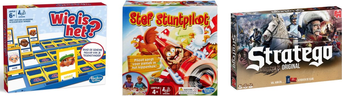Hasbro Spellenbundel - Bordspel - 3 Stuks - Wie Is Het? & Stratego & Stef Stuntpiloot