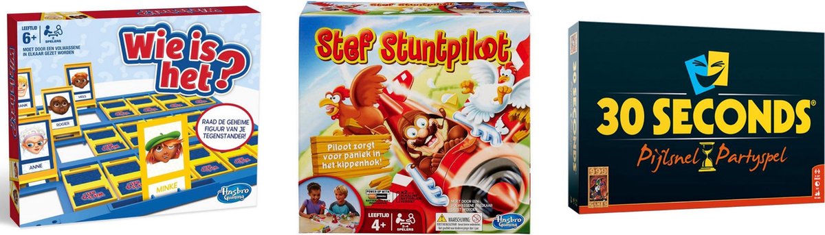 Hasbro Spellenbundel - Bordspel - 3 Stuks - Wie Is Het? & 30 Seconds & Stef Stuntpiloot