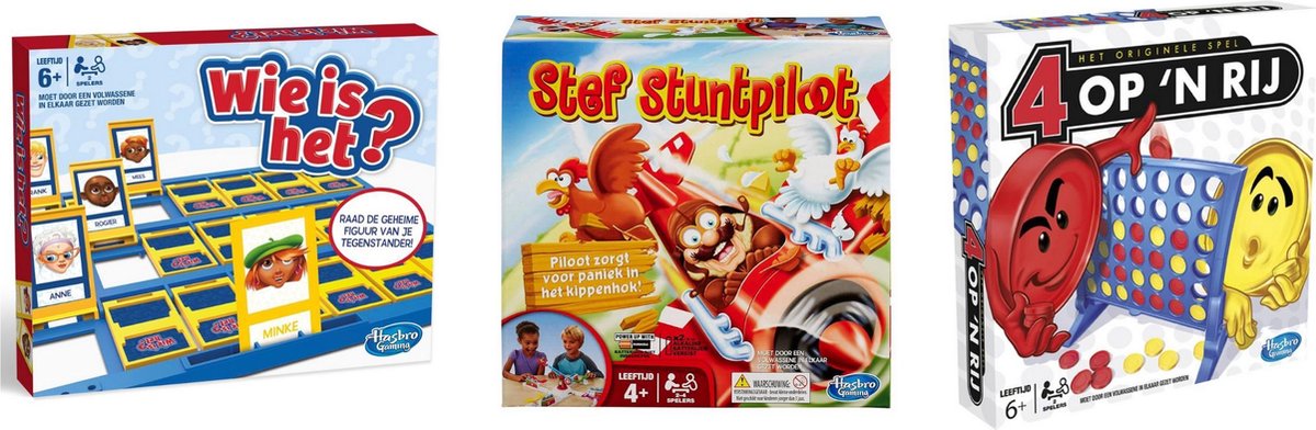 Hasbro Spellenbundel - Bordspel - 3 Stuks - Wie Is Het? & Vier Op 'N Rij & Stef Stuntpiloot