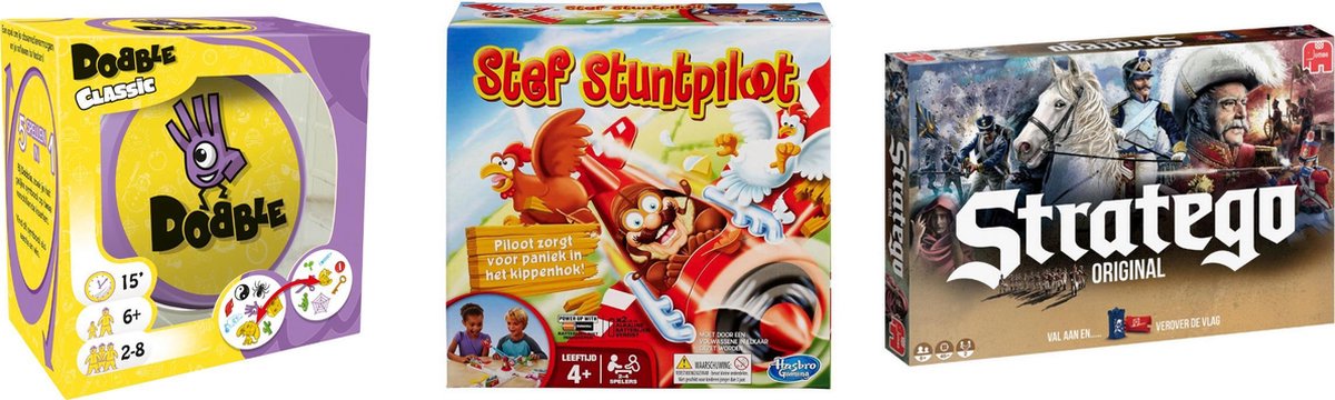 Hasbro Spellenbundel - Bordspellen - 3 Stuks - Dobble Classic & Stratego & Stef Stuntpiloot