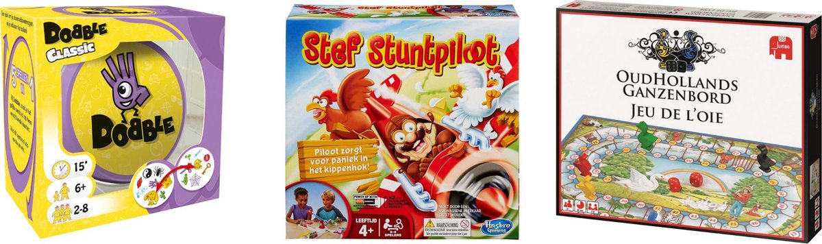 Hasbro Spellenbundel - Bordspellen - 3 Stuks - Dobble Classic & Ganzenbord & Stef Stuntpiloot