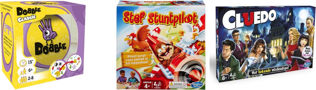 Hasbro Spellenbundel - Bordspellen - 3 Stuks - Dobble Classic & Cluedo & Stef Stuntpiloot