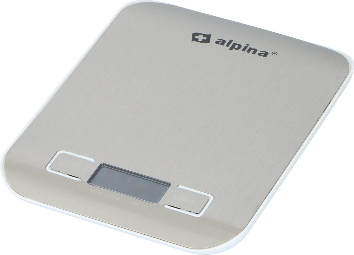 Alpina Digitale Keukenweegschaal - Tot 5 Kilo - Met Tarra-functie - G-kg-lb-oz - Inclusief Batterijen - Rvs