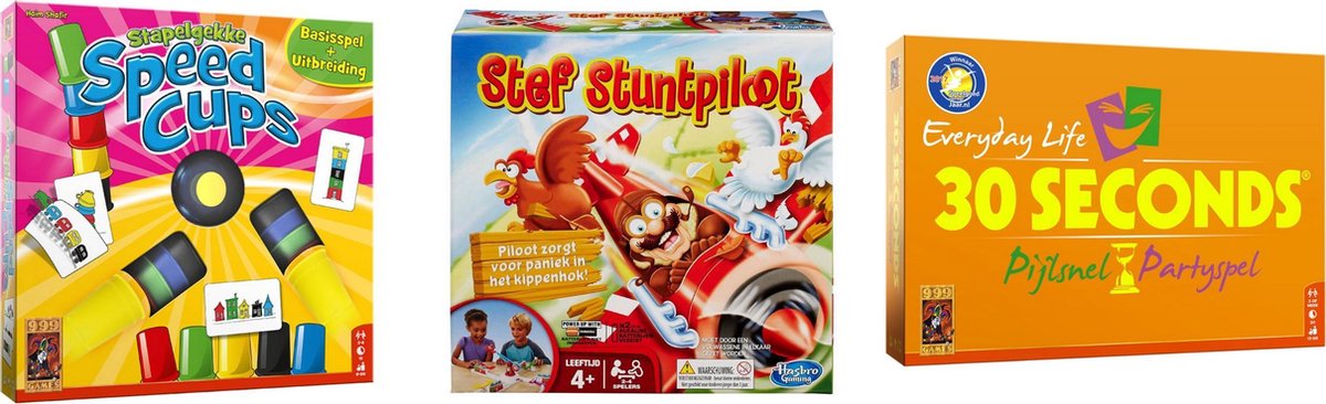 Spellenbundel - Bordspellen - Partypakket - Stapelgekke Speedcups & 30 Seconds Everyday Life & Stef Stuntpiloot