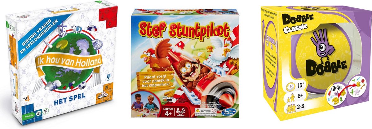 Hasbro Spellenbundel - Bordspellen - 3 Stuks - Ik Hou Van Holland & Dobble Classic & Stef Stuntpiloot